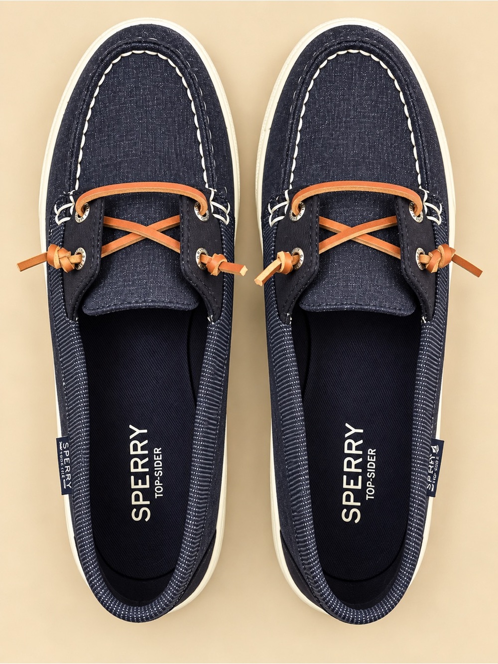 Sperry Women’s Navy Canvas Boat Shoes with Tan Laces